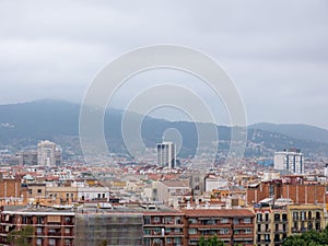 Beautiful top view on Barcelona on a cloudy day, Spain