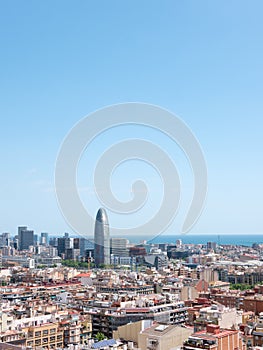 Beautiful top view on Barcelona on sunny day, Spain