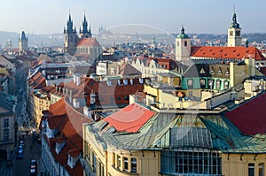 Beautiful top view on historical center of Prague Stare Mesto, Czech Republic