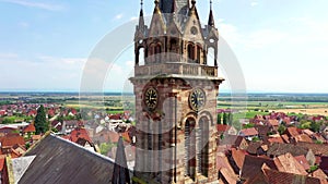 A beautiful top view, shoted from a drone, to the small Alsatian village Dambach-la-Ville.