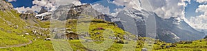 Beautiful top view of  snowy mountains and steep walls in the Swiss Alps. Berner Oberland photo