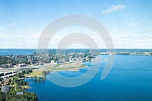 Beautiful top view of the Tampere city at summer day, Finland