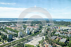 Beautiful top view of the Tampere city at summer day, Finland