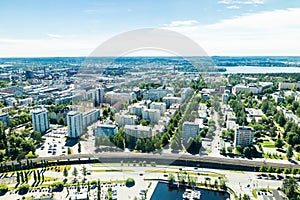 Beautiful top view of the Tampere city at summer day, Finland