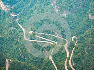 Beautiful Top view of Tongtian Road the winding Road  99  curves road to The Heaven`s Gate,
