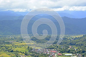 Beautiful top view of a village in the valley, Kampung Sunsuron, Tambunan, Sabah,