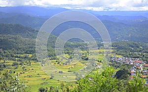 Beautiful top view of a village in the valley, Kampung Sunsuron, Tambunan, Sabah,