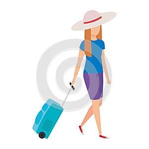 Beautiful tourist girl with suitcase character