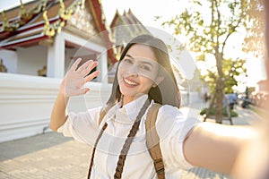 Beautiful tourist woman on vacation sightseeing and exploring Bangkok city, Thailand, Holidays and traveling concept
