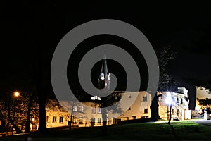 A beautiful tower of castle in Frydek - Mistek in midnight. A gothic building. Historic part of frydek mistek