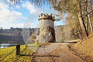 Beautiful tower near historic dam Les Kralovstvi