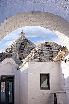 Beautiful town of Alberobello with typical trulli houses built from stone, main touristic district, Apulia region, Southern Italy