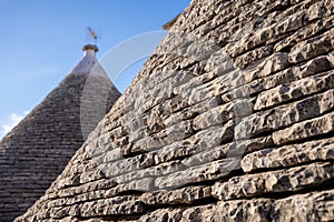 Beautiful town of Alberobello with typical trulli houses built from stone, main touristic district, Apulia region, Southern Italy