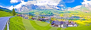 Beautiful town of Cortina d` Ampezzo in Dolomites Alps panoramic photo