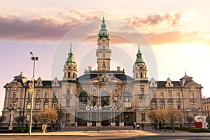 beautiful town hall building of Gyor Hungary sunset