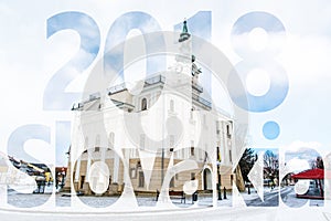 Beautiful town hall in main square, Kezmarok, Slovakia, PF 2018