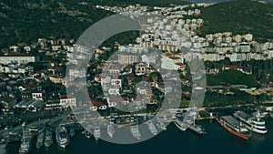 Beautiful town of Kas in Turkey in the evening, aerial shot