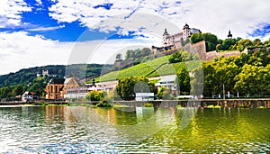 Beautiful towns of Germany - Wurzburg, view with vineyrds and ca