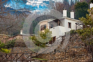 Beautiful traditional architecture in Pelion mountain. Magnisia, Greece