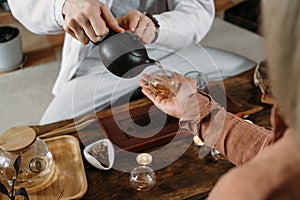 Beautiful traditional chinese tea ceremony with candle and decoration