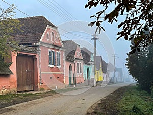 Beautiful traditional houses in a Saxon village, Floresti, Sibiu county on the hills of Transylvania