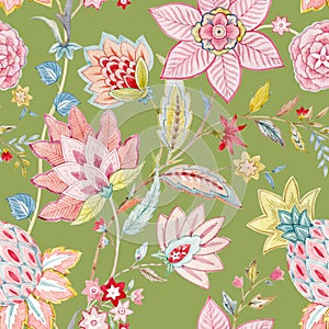 Beautiful traditional seamless pattern. Digital trending texture illustration and flowers for background design