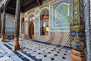 Beautiful traditional Uzbek architecture. The entrance to the house decorated with mosaics.
