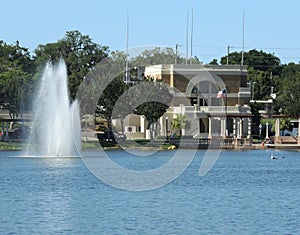 A beautiful train station by the lake in Lakeland Florida.