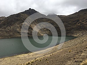 Beautiful tranquil lagoon in secred valley Peru, calm quite background, panoramic view with magician lake