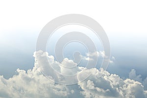 Beautiful tranquil and serene sky with fluffy clouds. Background with white copy space photo