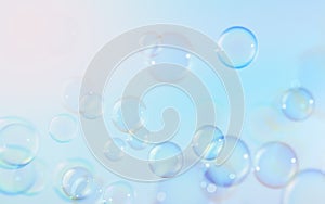 Beautiful Transparent Blue Soap Bubbles Abstract Background. Soap Sud Bubbles Water
