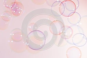 Beautiful Transparent Pink soap Bubbles Float Background.