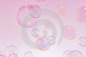 Beautiful Transparent Pink soap Bubbles Float Background.