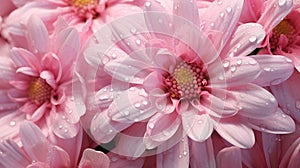 Beautiful transparent water droplets on pink flower petals, plants background