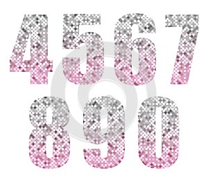 Beautiful trendy glitter alphabet numbers with silver to pink ombre