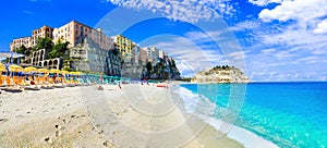 Beautiful Tropea village in Calabria,view with beach and sea.