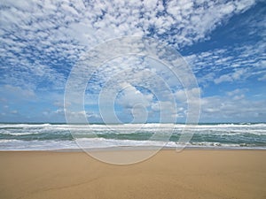 Beautiful tropical beach with blue sky abstract texture background. Copy space of summer vacation and holiday business travel