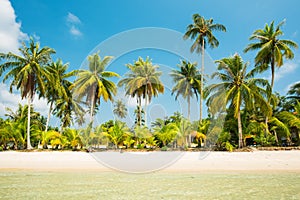 Beautiful tropical beach with blue sky at Koh Kood island