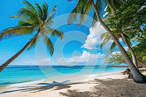 Beautiful tropical beach with coconut palm tree at Seychelles, AI Generated