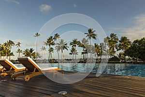 Beautiful tropical beach front hotel resort with swimming pool,