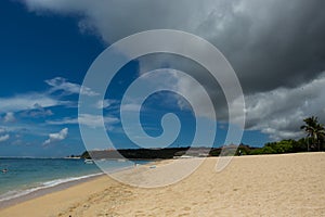 Beautiful tropical beach with lush vegetation