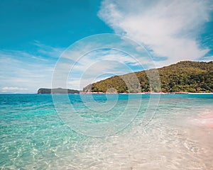 Beautiful tropical beach and mountains in Redang Island, Terengganu, Malaysia