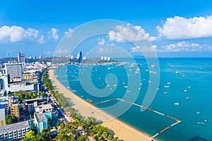 Beautiful tropical beach sea ocean bay and architecture building in Pattaya city Thailand