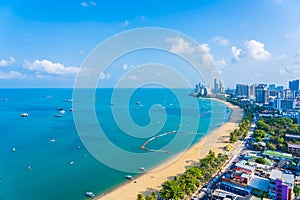 Beautiful tropical beach sea ocean bay and architecture building in Pattaya city Thailand