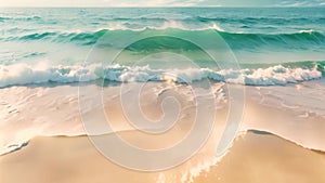 Beautiful tropical beach and sea wave on blue sky background - Vintage Filter, Soft wave of the blue ocean on a sandy beach,