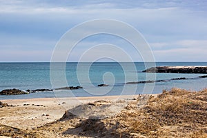 Beautiful tropical coastline with a seascape view in sunlight