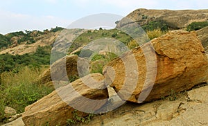 Beautiful tropical hill landscape of sittanavasal cave temple complex.