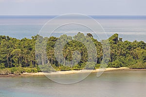 Beautiful tropical island, sea, sand beach, blue sky and green trees, Thailand