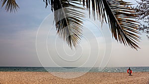 Beautiful tropical landscape-empty beach under palm tree