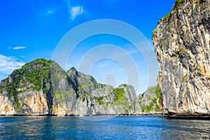 Beautiful tropical landscape of the Maya Bay in the Phi Phi Islands in Thailand